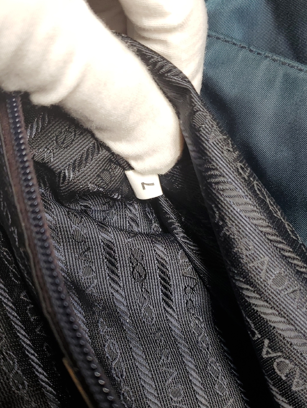 Authentic Prada Blackish/Greenish Nylon Tote Bag with Triangle Logo -Medium Size - Picture 13 of 14
